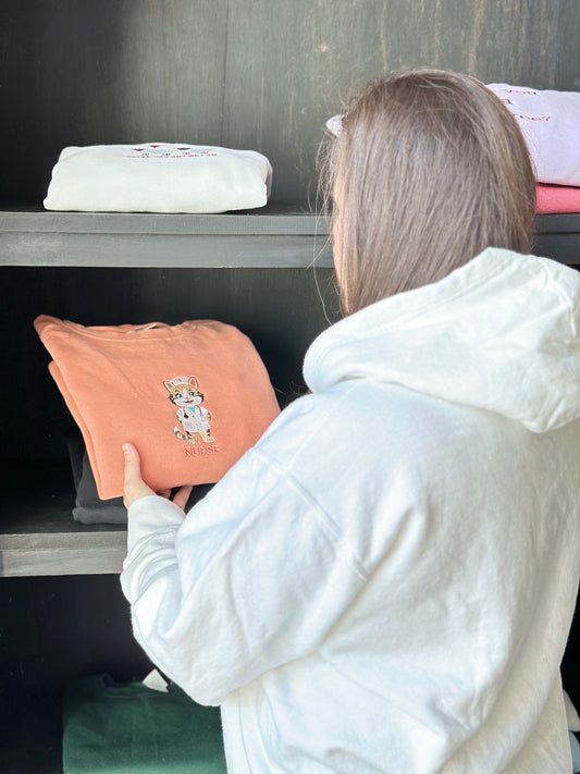 Nurse Embroidered Cat Sweatshirt/Hoodie